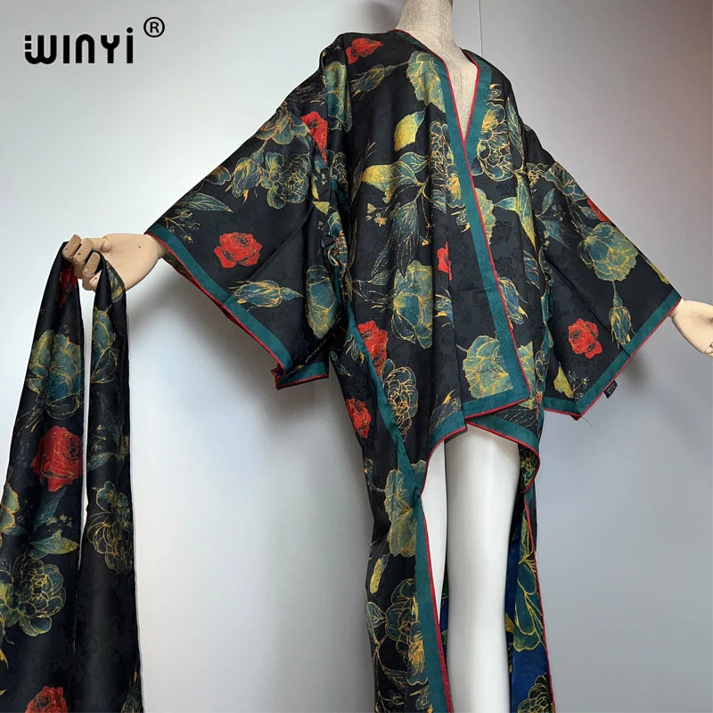 WINYI Summer Beach Wear Cover Up Irregular cardigan abaya dubai luxury Silky and skin-friendly sexy Holiday Kimono maxi dress