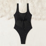 Shiny Black Backless Sexy Swimsuit Woman One Piece Solid Swimwears 2026 High Cut Monokini Lace-up Bathing Swimming Suit Bodysuit