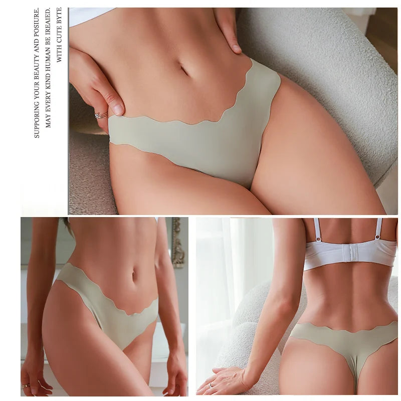 3PCS Women Seamless Panties Wavy Design Ultra-thin Panties Women Ice Silk Underwear Sexy Panty Low Waist G-string Female Solid