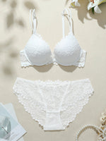 Women's Underwear Set Solid Color Lace Splicing Fabric Front Clasp Push up Bra Sexy Bras Panties