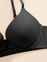 1 3 5Pcs Pure and Simple Everyday Solid Bra Push up Sexy Bras Ribbed Fabric with Unlined Sweet Women's Underwear