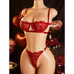 Thin Sexy Lingerie Bra SetErotic Push Up Breves Sets Woman Lace Transparent Underwear Embroidery Thong Kit Delicate Underwear