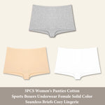 3PCS Women's Panties Cotton Seamless Sports Boxers Underwear Female Solid Color Briefs Cozy Lingerie Intimate Underpants XS-XL