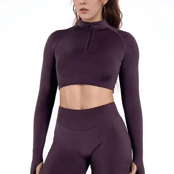 NCLAGEN Impact Crop Zippy Fitness Top Long Women Sleeve GYM Clothes Seamless Running Workout Quick Dry Pilates Sports Yoga Shirt