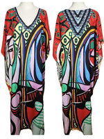 2025 Loose Boho Style Maxi Dress Print Face Swim Suit Cover-up Bohemian Dress Robe Plage Kaftan Maxi Dress Beach Wear Tunics