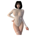 Sexy Lingerie Mesh Backless Open Bra Body Suits Erotic CostumeSee Through Hollow Full Sleeves Jumpsuit Black Plus Size Underwear