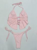 Sexy Thong Bikini 2026 Mujer Women Pink Pearls Hollow Out Pleate Ruffles Push Up Swimsuit Beach Bathing Suit Holiday Swimwear