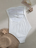 Sexy Bandeau Swimwear Women 2025 White Hollow Bandage Cross Drawstring One Piece Swimsuit Beach Bathing Suit Holiday Monokini