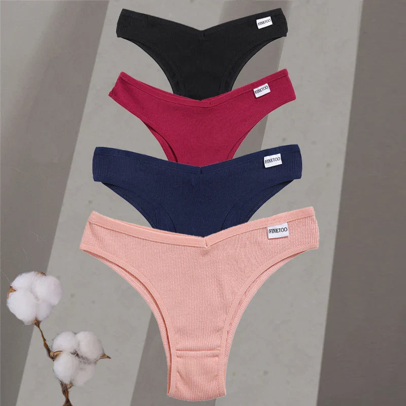 4Pcs/Set Women Cotton Brazilian Panties M-XL Low-Rise Solid Color Underwear Ladies Comfortable Underpants Girls Panty Intimates