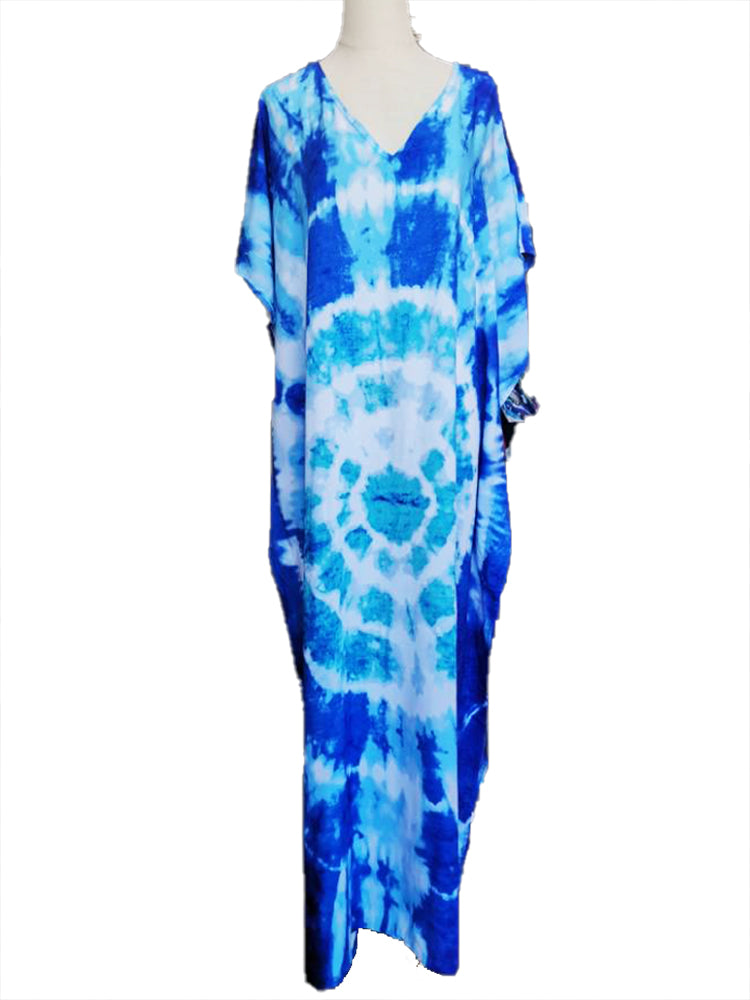 2025 Loose Boho Style Maxi Dress Print Face Swim Suit Cover-up Bohemian Dress Robe Plage Kaftan Maxi Dress Beach Wear Tunics