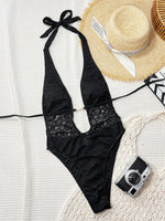 Black Sexy Women One Piece Swimsuit Female Swimwear 2026 Lace Halter Top Monokini Swimming Suit Beachwear Bathing Suit Biquini