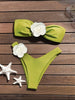 3D Flowers Bandeau Bikini 2024 Women Sexy Green Contrast Push Up Micro Swimsuit Bathers Bathing Suit Thong Swimwear Beachwear test