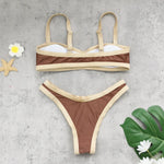 Sexy Coffee Patchwork Bikini Set 2026 Women Halter Push Up Bra Thong Swimsuit Brazilian Bathers Bathing Suit Micro Swimwear