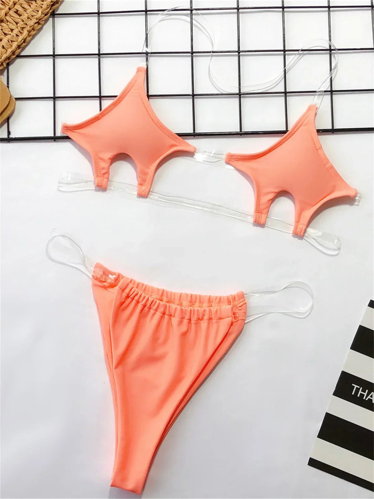 Sexy Micro Bikini 2025 Women Pentagram Design Transparent Swimwear Neon Clear Strap See Through Thong Swimsuit Traje De Baño