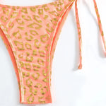 Sexy Orange Leopard Print Bikini Set 2024 Women Halter Push Up Bra Tie Side Thong Swimsuit Summer Backless Bathing Suit Swimwear