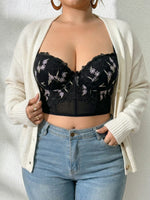 Women's Floral Embroidery Lace Push Up Bra With Underwire Longline Shaping Side Support Minimizer Comfortable Bra