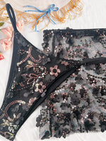 Shiny Sequin Pink Mesh Skirt 3 Piece Bikini Set Women Push Up Bra Thong Swimsuit Brazilian Beach Bathing Suit Holiday Swimwear