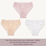 3Pcs/Set Sexy Floral Lace Underwear Panties Sets Hollow Out See-Through Romantic Lingerie Underwear Sexy Women Panties S-XL