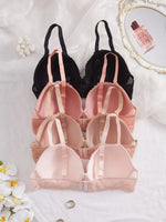 4PCS Plus Size Lace Women's Underwear Set Underwire Push Up Bra Rhinestone Bow Comfort B C D Thin Cup Bras Women