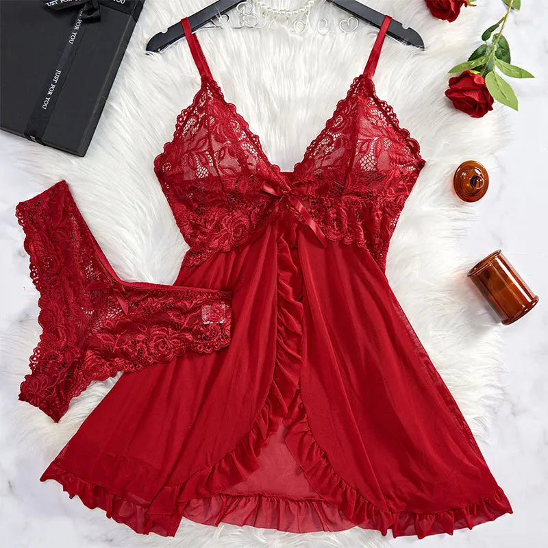 New Sexy Pink Lingerie Set Erotic Bra Nightdress Women Thong, Attractive, Breathable, Romantic Sexy Comfortable Sleepwear &Dress