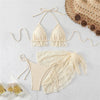 Halter String Triangle 3 Piece Bikini Set Beige Lace Mesh Sexy Swimsuit Women 2026 Cover Up Swimwear Bathing Suit Bikinis Dames test