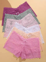 6PCS Women Lace Boxers Briefs Sexy Seamless Breathable Low Waist Female Underwear Solid Color Intimates High Elastic Lingerie