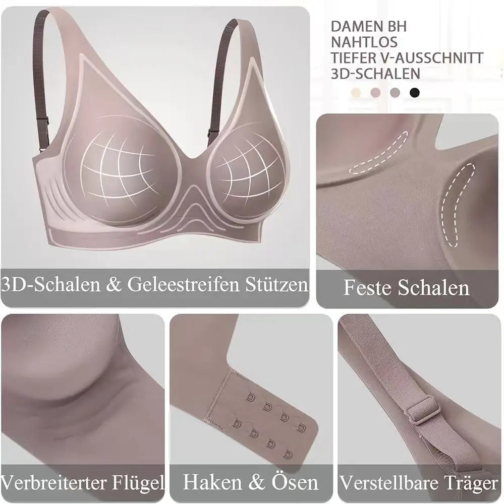 Women's Deep V Seamless Wire-Free Bra Plus Size Solid Color 3/4 Cup Thin Bra Comfortable Push-up Bra Underwear