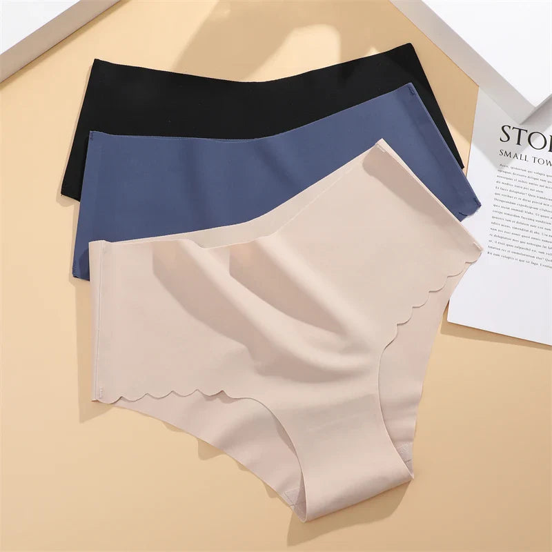 Seamless Women Briefs S-XXL Wave Edge V-shaped Underwear Panties Ice Silk Underwear For Women Low Waist Briefs One Piece Panty