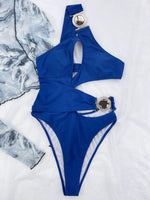Sexy One Shoulder Swimsuit Woman 2024 Solid Black Hollow Out Buckle One Piece Swimwear Beach Bathing Suit Backless Monokini