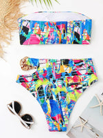 Bandeau Bikini 2025 Women Sexy White Black Cut Out Metal High Waist Swimsuit Female Off Shoulder Bathing Suit Swimwear Beachwear