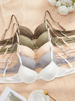 5Pcs Daily Lace Trim Women's Underwear Set Solid Ribbed Push up Bra Comfy & Fashionable Women Underwire Bras