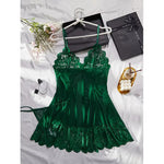 Summer Sleeping Skirt Sexy Lingerie Women See Through Sleepwear Thin Halter Nightdress And Thong Set Female Sexy Lace Nightgowns