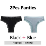 FINETOO 2Pcs/Set Women Cotton Brazilian Panties Plus Size M-2XL Lingerie Sexy Lace Underwear Low Rise Girls Intimates Underpants