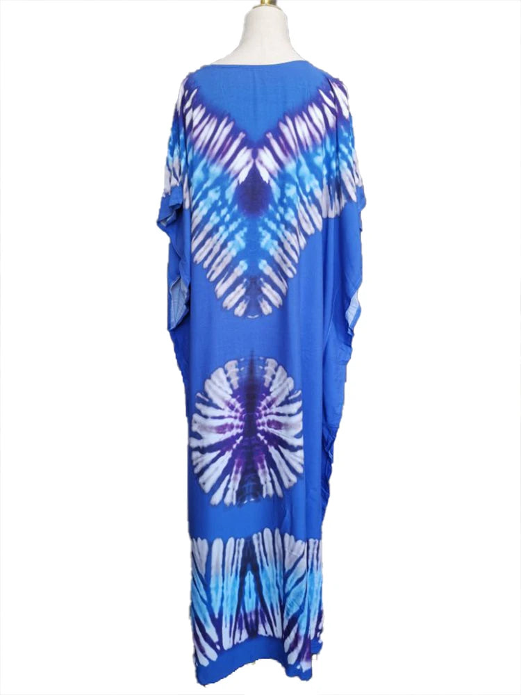 2025 Loose Boho Style Maxi Dress Print Face Swim Suit Cover-up Bohemian Dress Robe Plage Kaftan Maxi Dress Beach Wear Tunics