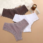 3Pcs Sexy Women Cotton Brazilian Pants Lace Brazilian Briefs Low Waist Floral Solid Color G-string Breathable Soft Lingerie
