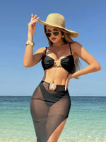 Sexy White Black Skirt 3 Piece Bikini Set 2025 Women Starfish Ornament Push Up High Waist Swimsuit Beach Bathing Suit Swimwear