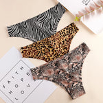 Ice Silk Seamless Snake Leopard Women Panties Sexy G String Thong Underwear T Back Girls Briefs Fitness Lingerie Plus Size M-XXL