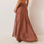 Solid Women Long Skirts Summer Elegant Low Waist Lace Satin Patchwork Skirts with Lace Flower Vintage Skirts Ball Gown Skirts