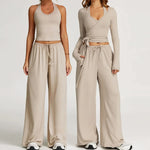 New Women Yoga Set 2/3 Pieces Long sleeves Workout Tracksuit Sportswear Gym Clothing Wide-leg sport pants Fitness Sports Suit