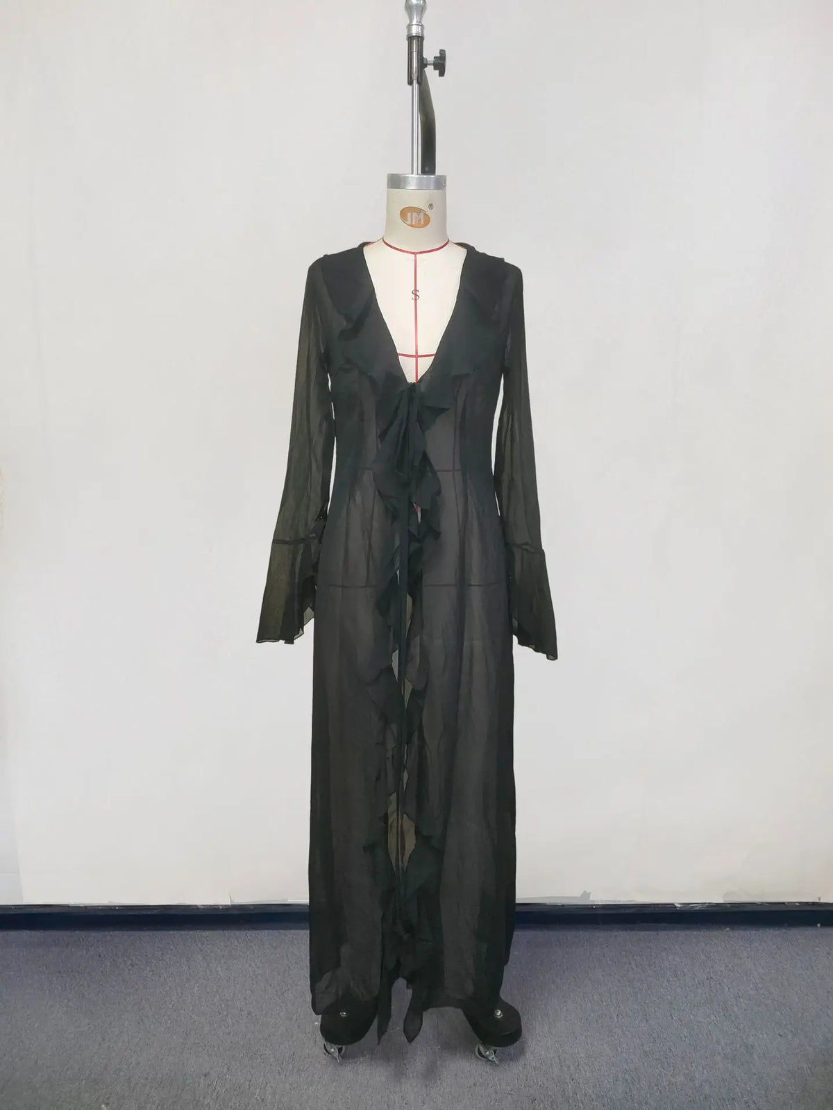 New Chiffon Tunic Beach Cover Up Cover-ups Dress Sunscreen Beachwear Womens Clothing Sexy V Neck Ruffled Long Sleeve Black White