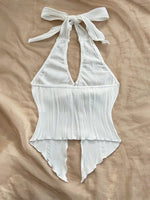 Sexy V-neck Halter Neck Crop Top for Women Summer Sleeveless Solid Split Backless Top Y2K Clothes