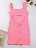 Women's Solid Colour Threaded Backless Yoga Suit U Neck Sleeveless Sports Jumpsuit Stretch Women Bodysuit Without Bust Pads