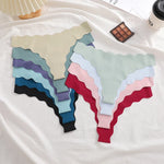 5Pcs Seamless Full-Body Fan-Shaped Wave Decorative Briefs Sexy Thongs Comfortable Breathable Stretch Underwear Women's Lingerie
