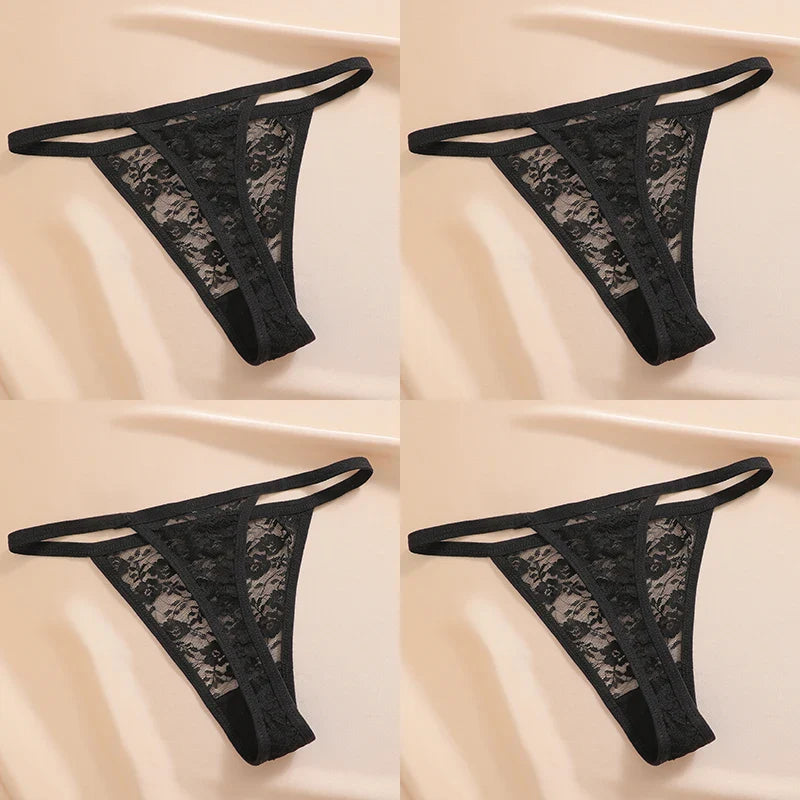 4PCS/Set Women's Underwear Lace Panties Floral Lingerie Woman Panties Sexy Thong G-String Female Pantys Perspective Intimates Ne