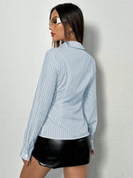 Women's Simple Striped Button Down Slim Fit Long Sleeve Shirt Work Commuting Button Collar Shirt Streetwear Autumn/Winter