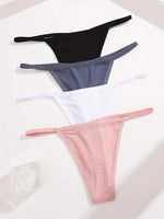 New 4PCS/Set Cotton Bikini Panties Women Sexy Solid Color Low Waist Thongs Female Breathable G-String Underwear Comfort Lingerie