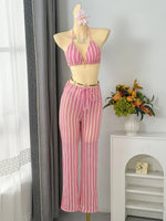 Vintage Red Striped Bikini Set 2026 Women Drawstring Long Panties 3 Piece Swimsuit Beach Holiday Bathing Suit Thong Swimwear