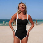 Vintage Black White Patchwork Bikini Set 2026 Women Pleate Slim Cross Tank Top High Waist Swimsuit Beach Bathing Suit Swimwear