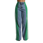Women's Spring Summer Baggy Jeans Pants High Waist Loose Wide Leg Side Striped Denim Pants Streetwear