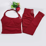 Women's Halter Top And Sports Leggings Gym Workout Set Two-Piece Pilates Clothes Yoga Outfits Impact Fitness Pants Set